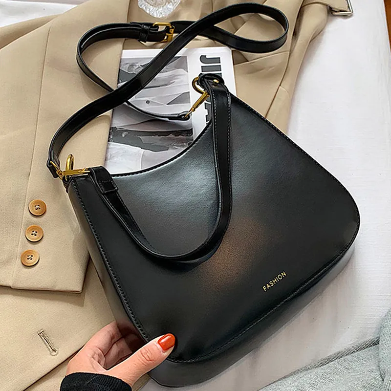 

Solid Simple Women's Large Shoulder Bag Small Vintage Branded Designer Baguette Crossbody Bag PU Leather Fashion Handbags Female