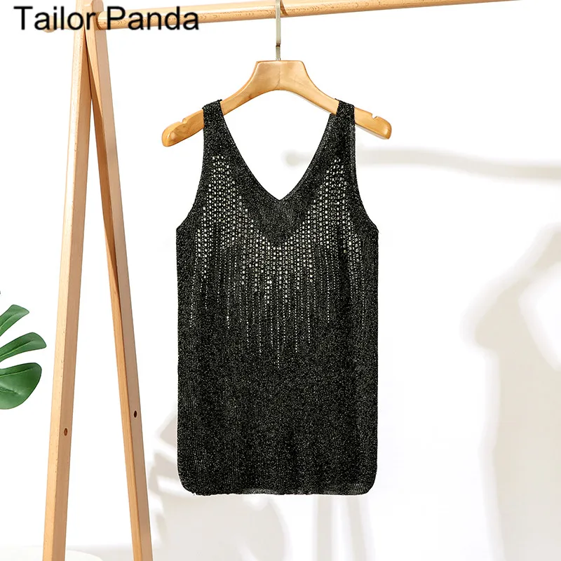 Женский трикотажный топ без рукавов блестящий черный серый абрикосовый розовый