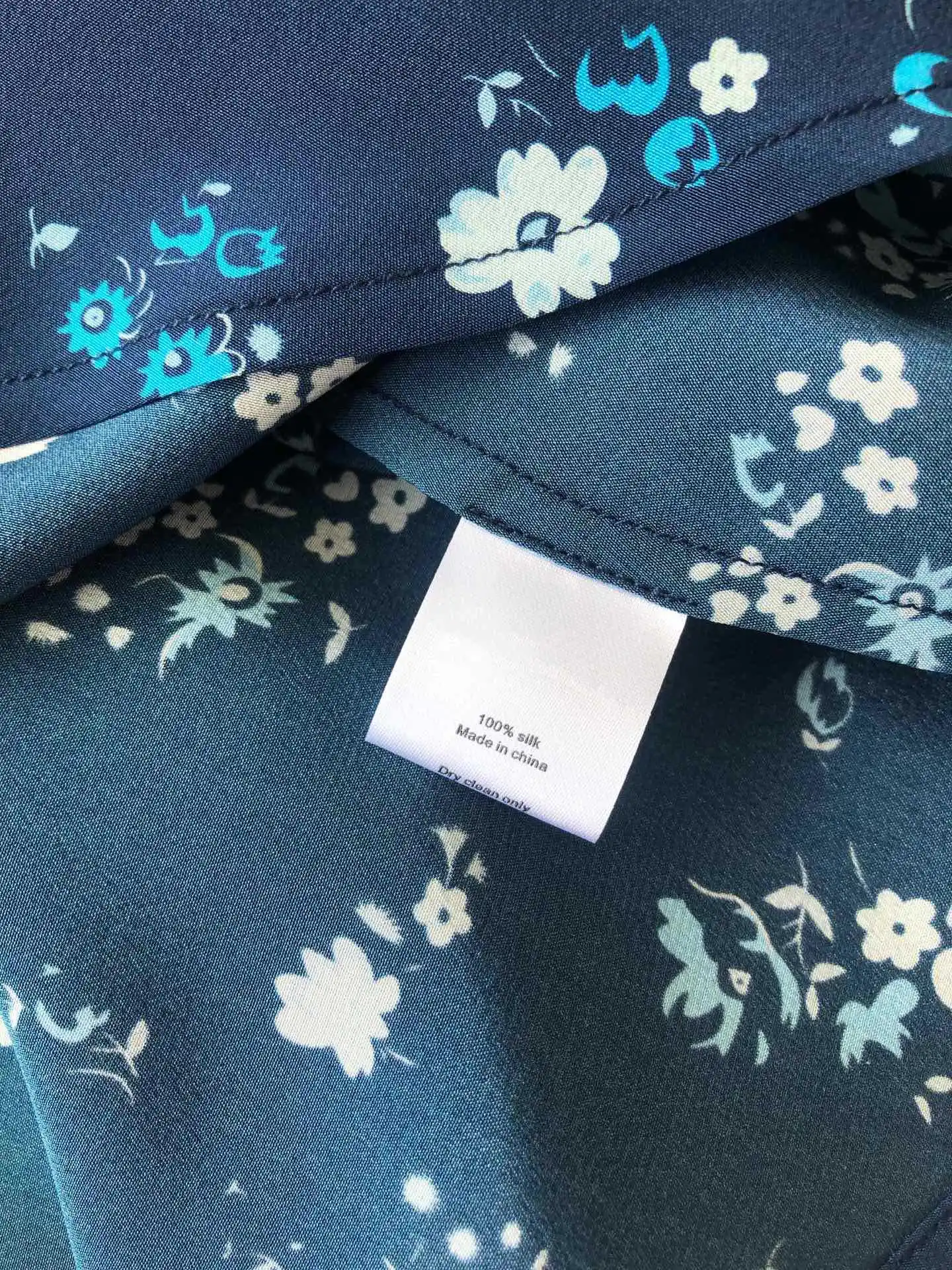 

100% Silk High Quality Women Summer Bohemian Vintage Elegant Blue Jasmine Print Midi Silk Sling Dress