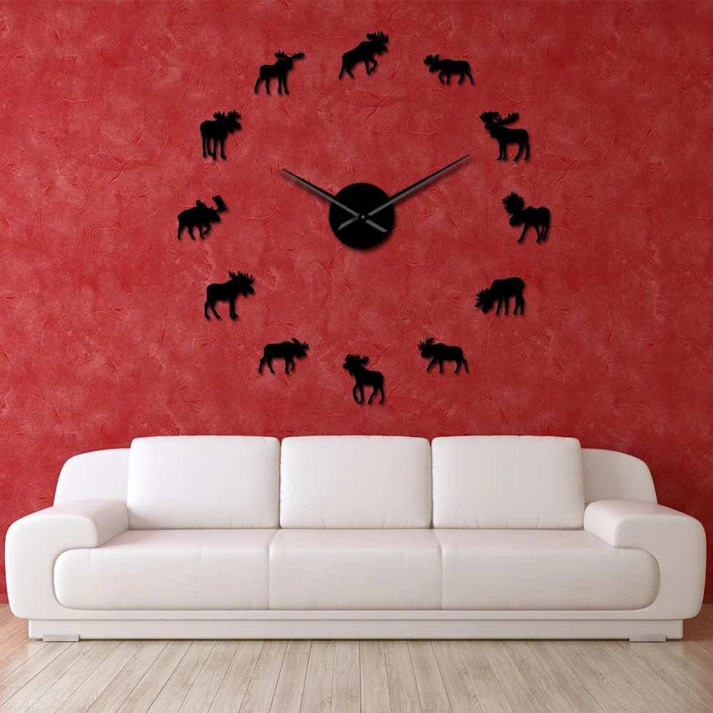 Wildlife Moose DIY Giant Wall Clock Silhouette Decorative Frameless Watch Modern Nature Animal Art Hunting | Дом и сад