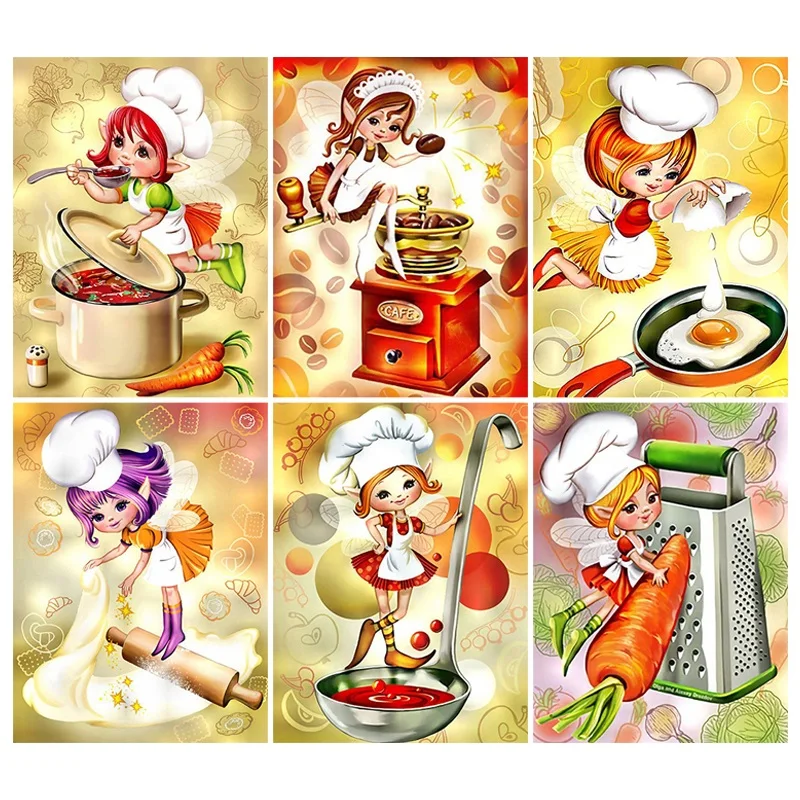 

Diamond Painting Kitchen Kitchen Elves Little Girl Mosaic Paint Wall Decor Vintage Diamond Embroidery Jewel Cross Stitch
