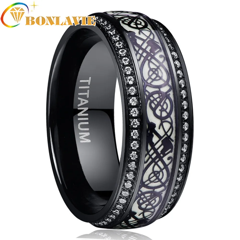 Кольцо мужское из нержавеющей стали с черным драконом люминесцентное кольцо