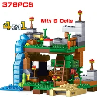 4 in 1 ocelot tree house building blocks sets with steve action figures compatible my world bricks sets toys for children