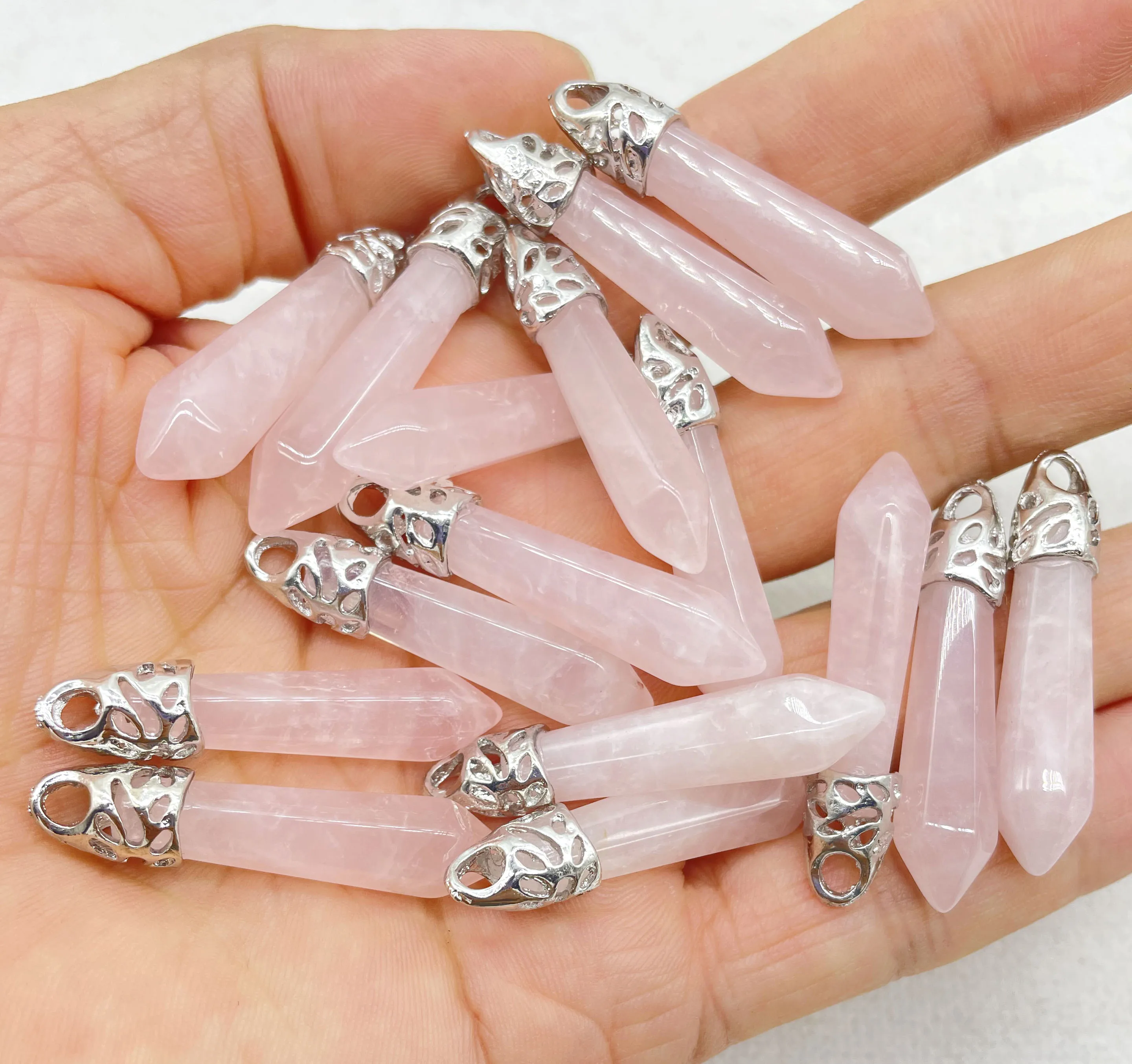 Натуральный драгоценный камень 38*8 мм подвеска из розового кварца фотоопалитовая