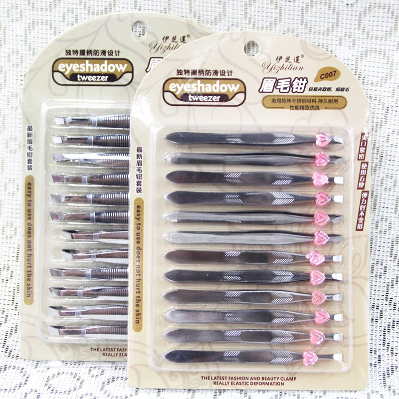 

Pack of 12 Board Mounted Eye Tweezer Makeup Tool Stainless Steel Tweezers Nose Hair Clip