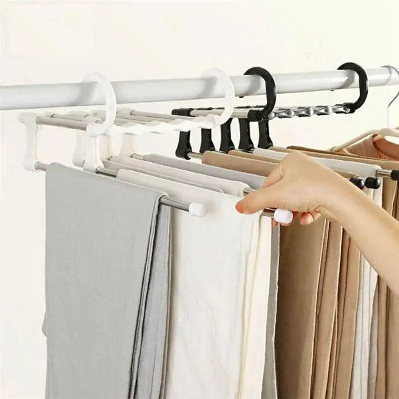 1 Set Of Clothes Hanger Stainless Steel Multifunction Five In One Pants Hanger Coat Hanger Clothes Rack For Indoor Home Travel