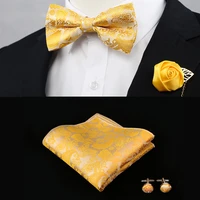 new silk flower business bowtie men vintage purple red black gold royal blue wedding bow ties pocket square handkerchief set