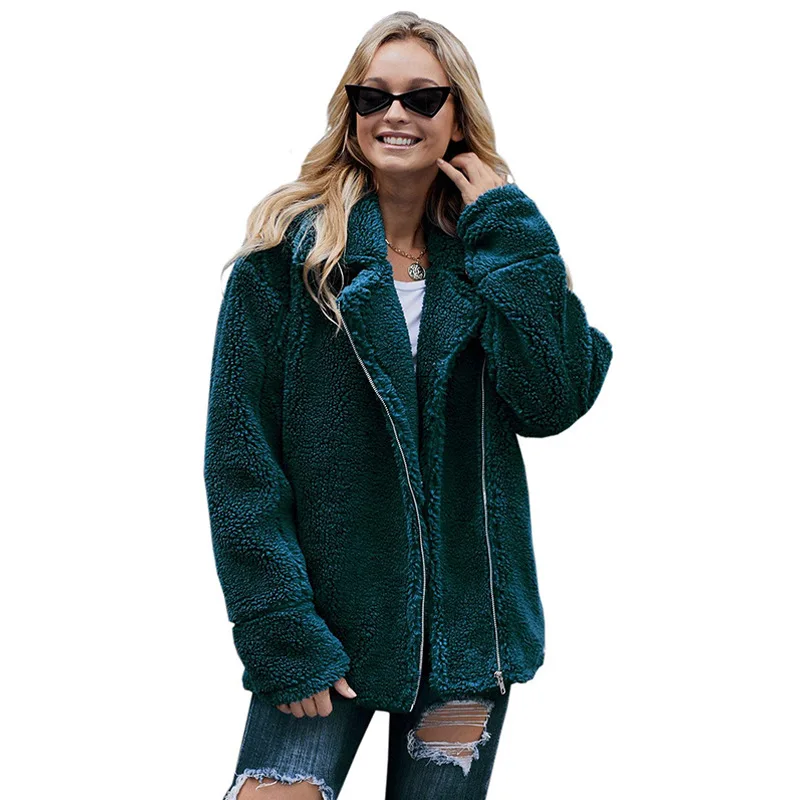 

Breaker Pocketed Sherpa Statement Jacket Fashion Asymmetric Zipper Sherpa Style Side Bag Furry Lady's Jacket in 2019