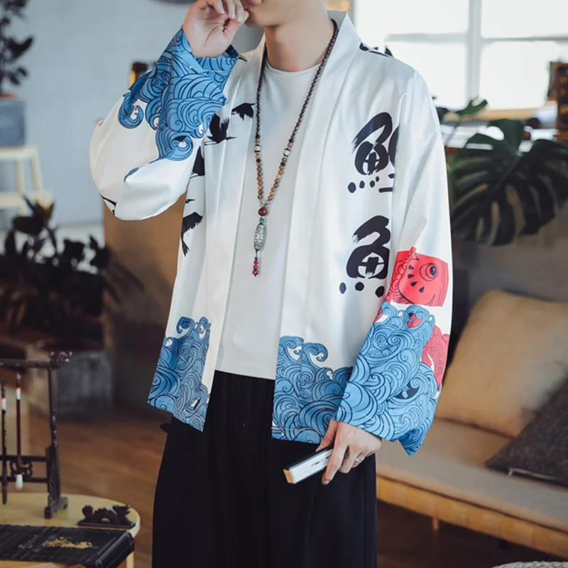 Japanese Kimono Men Shirts 2019 Mens Haori Male Yukata Dragon Kimonos Karate Samurai Costume Cardigan FF2453 | Тематическая одежда