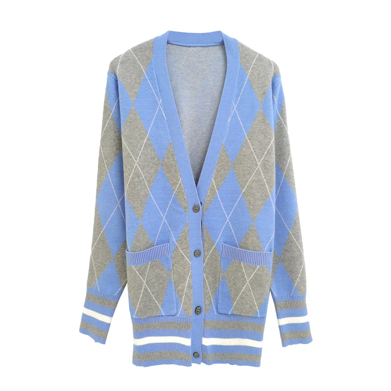 

Tb Lingge British College Wind Knitted Cardigan Women's 2021 Early Spring New Color Contrast Top Loose Lazy Coat