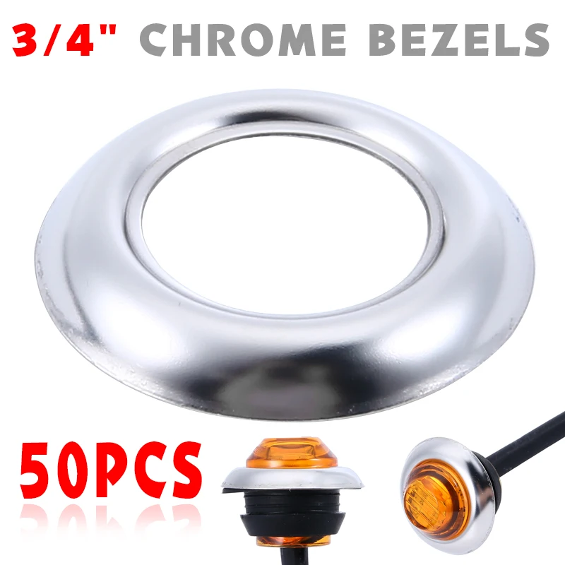

50pcs 3/4" 304 Stainless Steel Round Chrome Bezels For Car Auto Truck Trailer Led Marker Light Cover Moulding DIY Parts