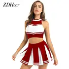 Сексуальный костюм для школьницы-Болельщицы, женская униформа для Черлидинга для взрослых, танцевальный наряд, короткий топ без рукавов с мини-плиссированной юбкой