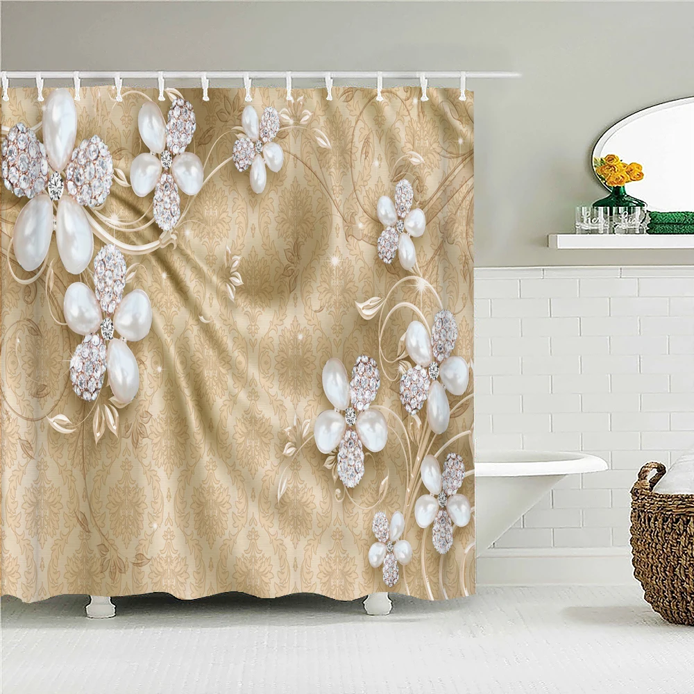 

3d Bathroom Curtains European Retro Flower Printing Shower Curtain Home Decoration Waterproof Fabric Bath Screen