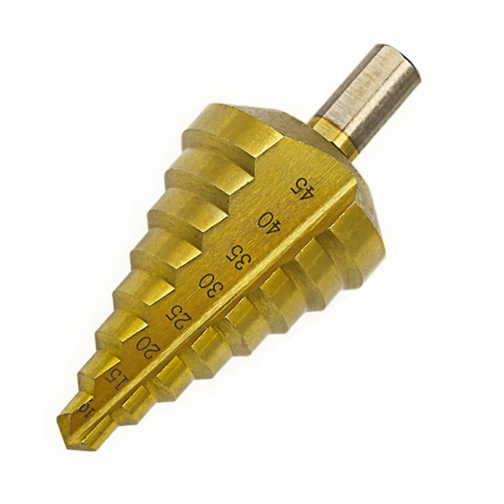 

Hss Multiple Hole 8 Sizes 10/15/20/25/30/35/40/45mm Titanium Step Drill Bit 8 Steps Cone Drill Bit Hole Groove Metal Wood Cut