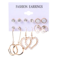 6pairs womens earrings set retro korean geometric stud earrings for women pearl gold small metal pearl earring trendy jewelry