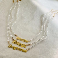trendy 12 constellation golden letter imitation pearls necklace for women old english zodiac taurus leo choker necklaces jewelry