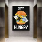 Картина на холсте с изображением голодных алмазов и гамбургеров