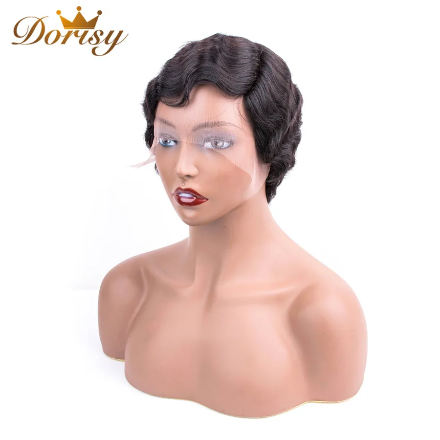 

Short Human Hair Wigs Finger Wave Human Hair Wig Brazilian Water Ocean Wave Pixie Cut Lace Part Dorisy Hair Short Lace Wigs