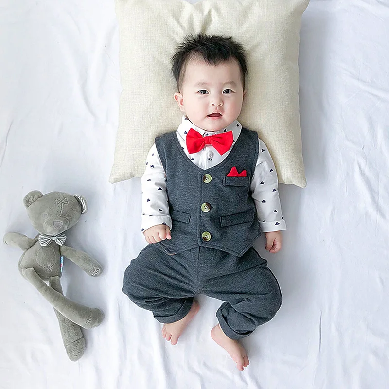 

2021 Children clothing suit spring baby boy outfit suit baby gentleman one-year-old costume kids Summer new boys clothes sets