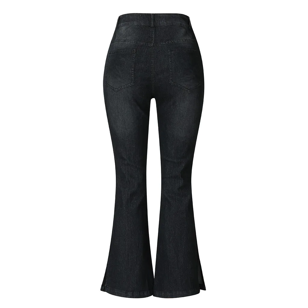 

2021 New Fashional And Casual Solid Colour Excoriation Split Pockets High-Waisted Women Jeans Ladylike Long Bell-bottom Trousers