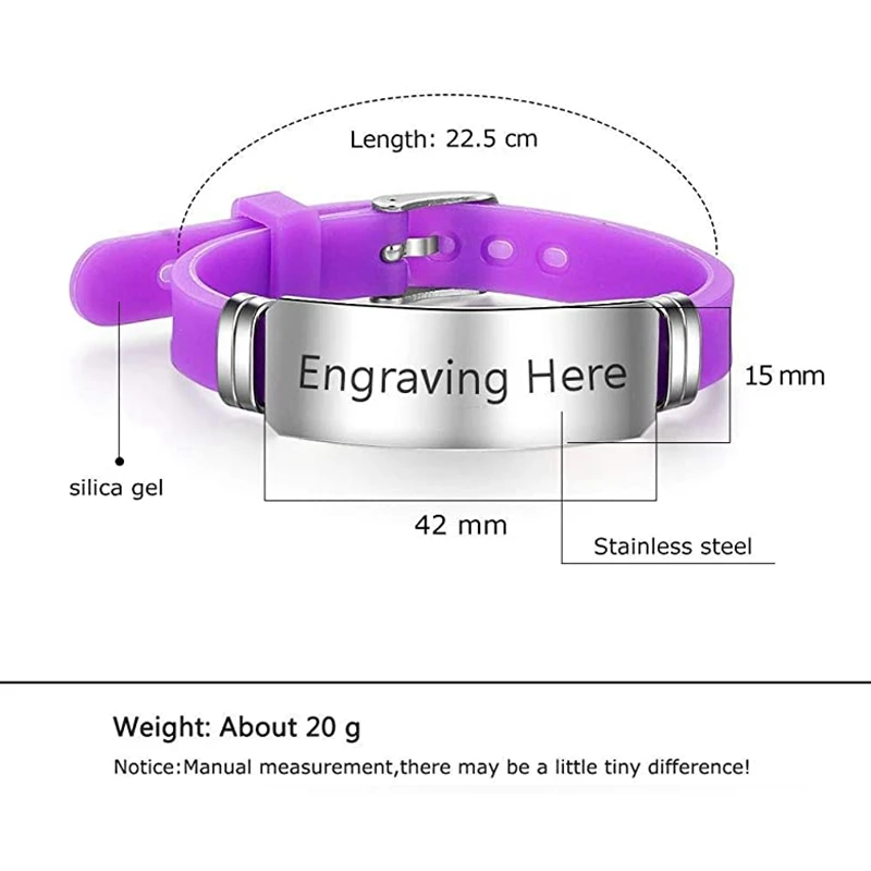 

Adjustable Medical Silicone Engraving Bracelet Emergency Wristband Engraving for Men Stainless Steel Waterproof Bracelet