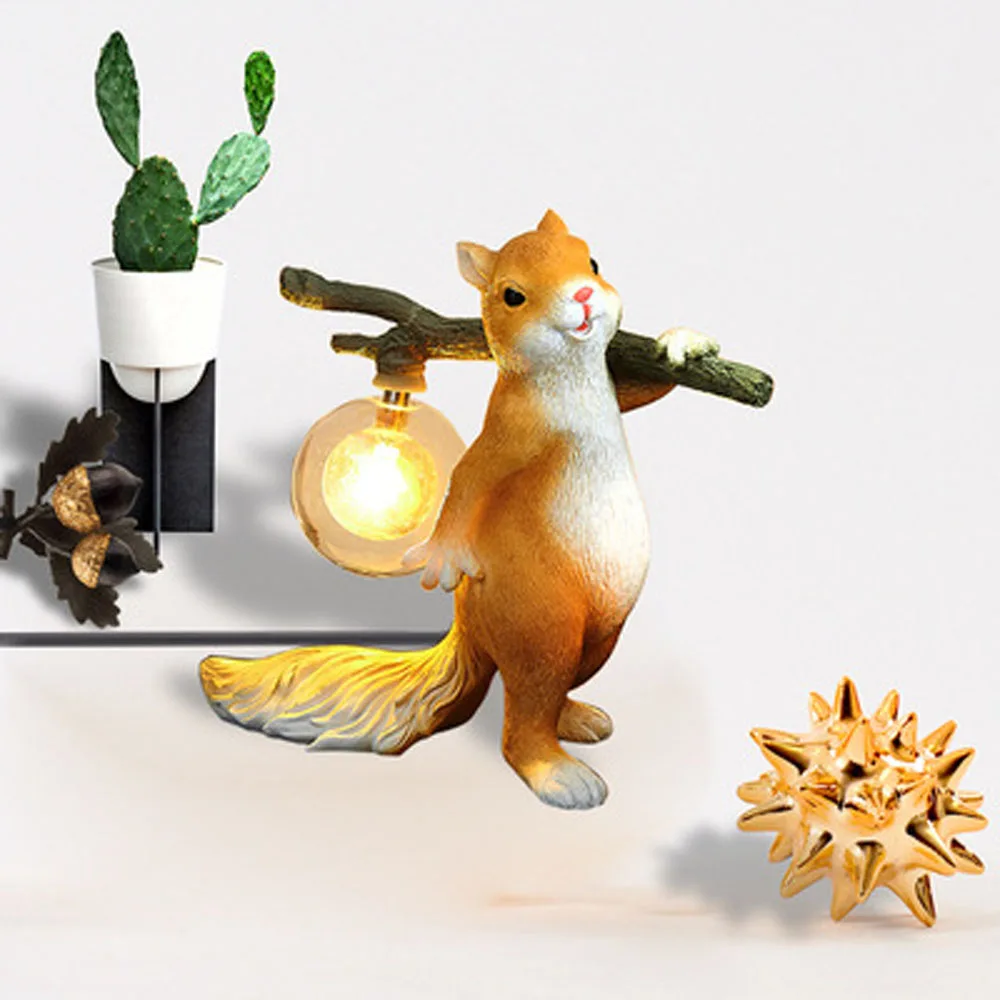 

Nordic Resin Squirrel Led Table lamp Modern Industrial Hanging Animal Lamp for Children's Room Kitchen Loft Decor desk lamp