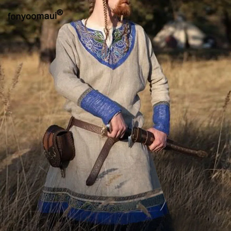 Для взрослых мужчин Винтаж Средневековый Ренессанс хлопок печатных Костюм