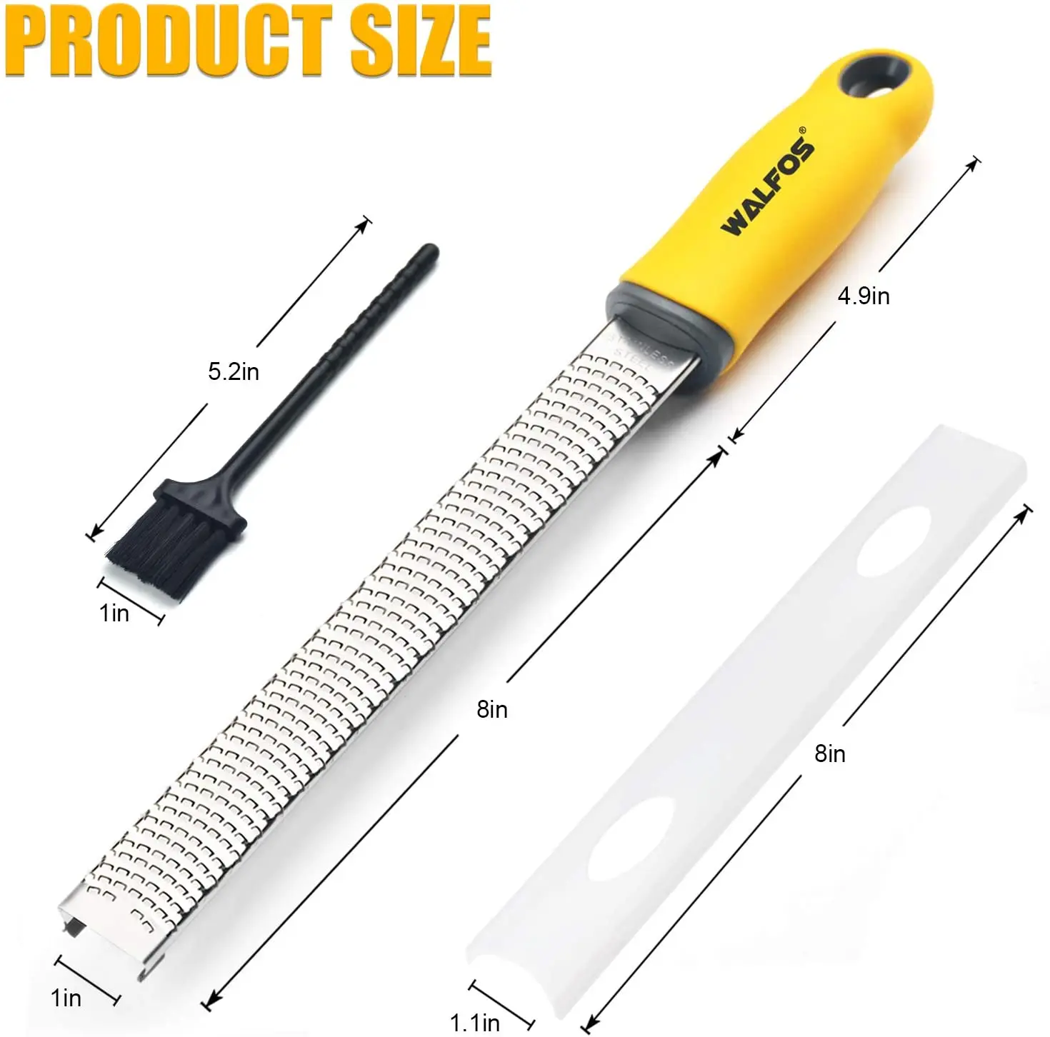 

WALFOS Stainless Steel Lemon Zester Cheese and Spice Grater Bonus Brush Nutmeg Spices-Sharp with Non-Slip Handle