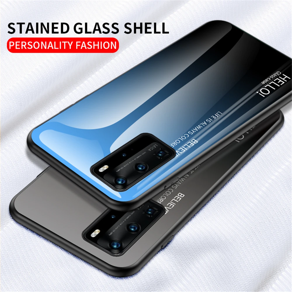 Градиентный цветной чехол на Huawei P40 P30 P20 P10 Lite Mate 30 20 10 Pro закаленное стекло бампер