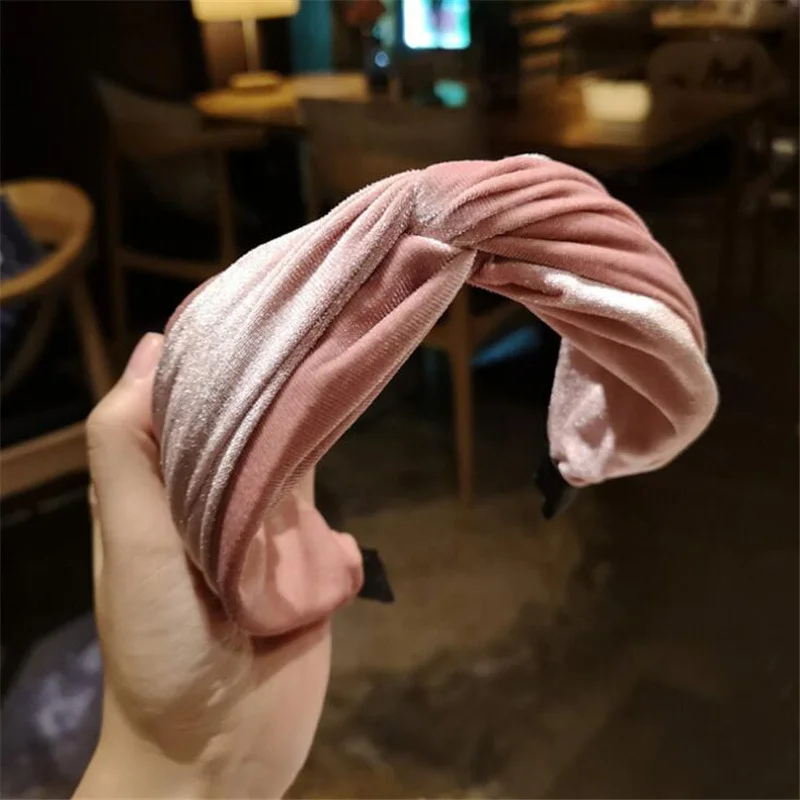 Pink 1 1 шт., модный стиль, для женщин и девочек, одноцветная ободок, винтажная повязка на голову, для женщин и девушек, Корейский крест, атласные аксессуары для волос, головной убор - Цвет: Pink 1