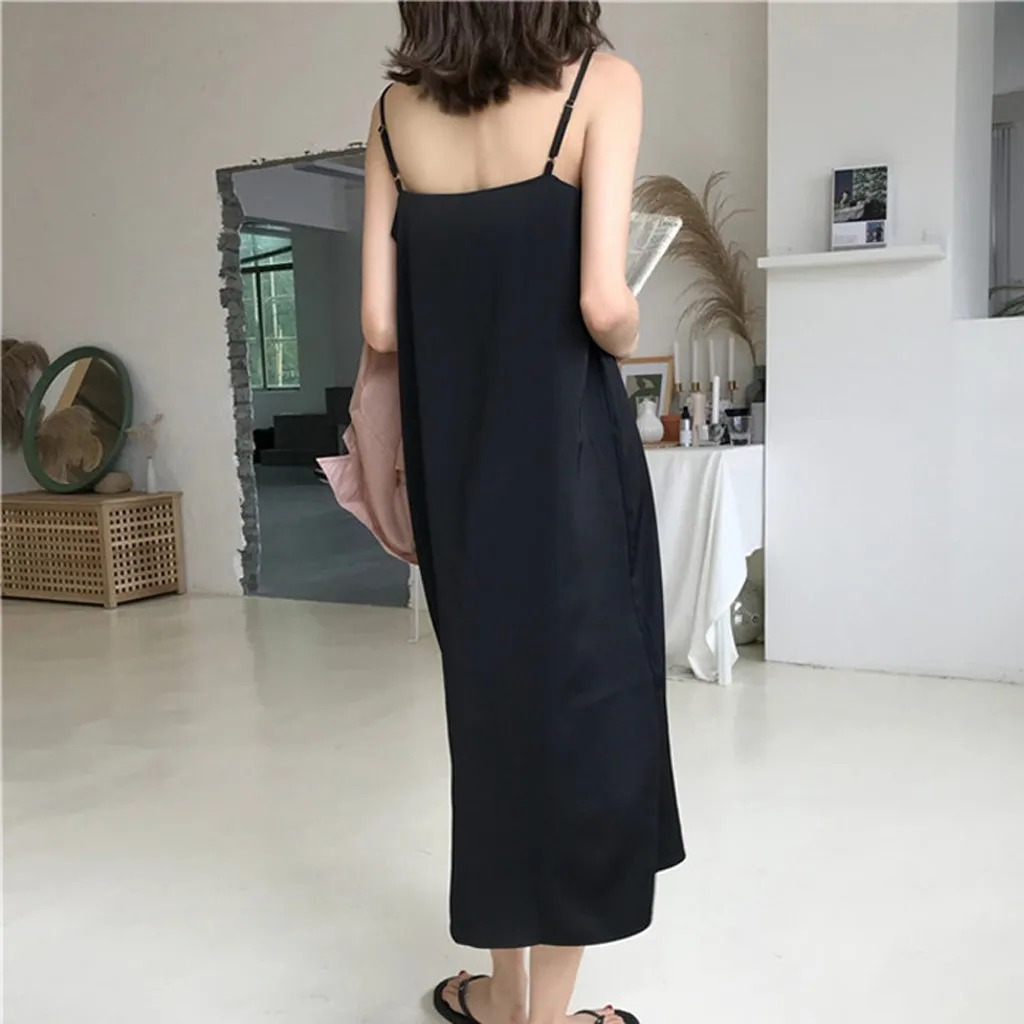 

Sexy Women Chiffon Loose Lady Elegant Sleeveless Camisole Solid Suspender Dress Summer Dress Superior Quality Beach Dresses