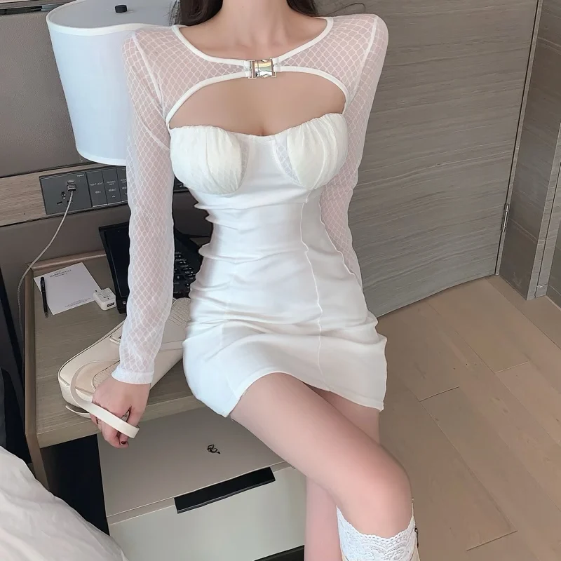 

SVOKOR Black Apricot Splicing Dress Long Sleeve Slim Fit Women Summer Dress Bodycon Woman Pary Sexy Street Dresses Ladies Clothe