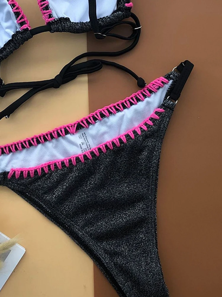 

ZTVitality Woolen Patchwork Sexy Bikinis Push Up Bikini 2020 New Arrival Straps Padded Low Waist Swimsuit Bandage Swimwear Women