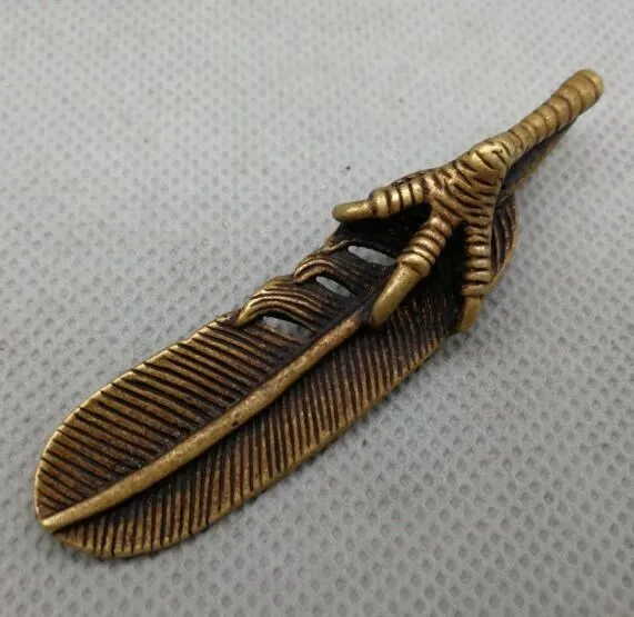 Китайская Чистая латунь когти перья красивый маленький кулон|Статуи и