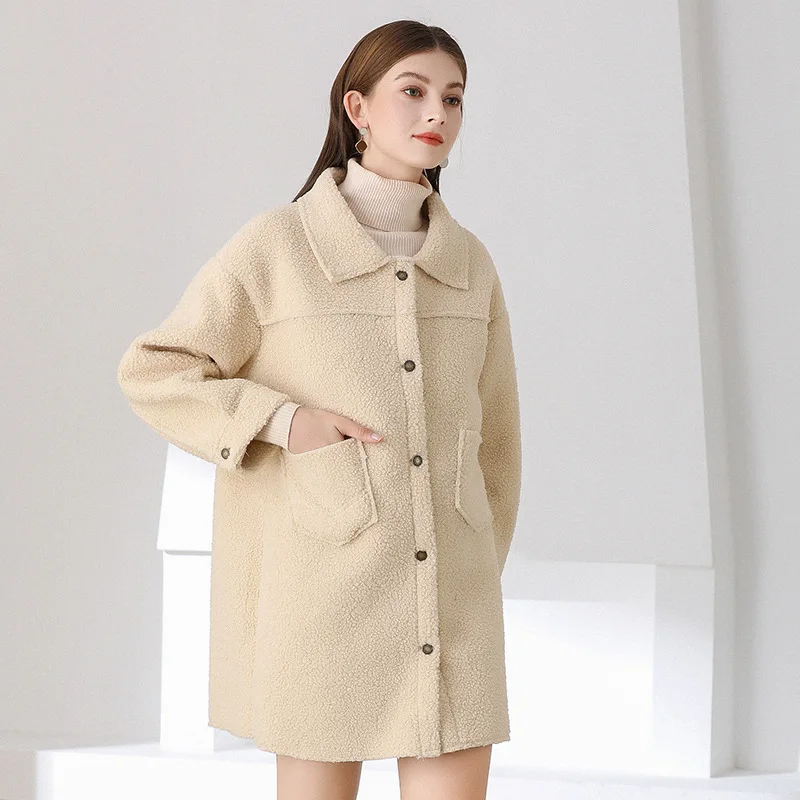

Jacques Wolf Brand Winter Ladies New Long-sleeved Lapel Plush Warm Long Coat