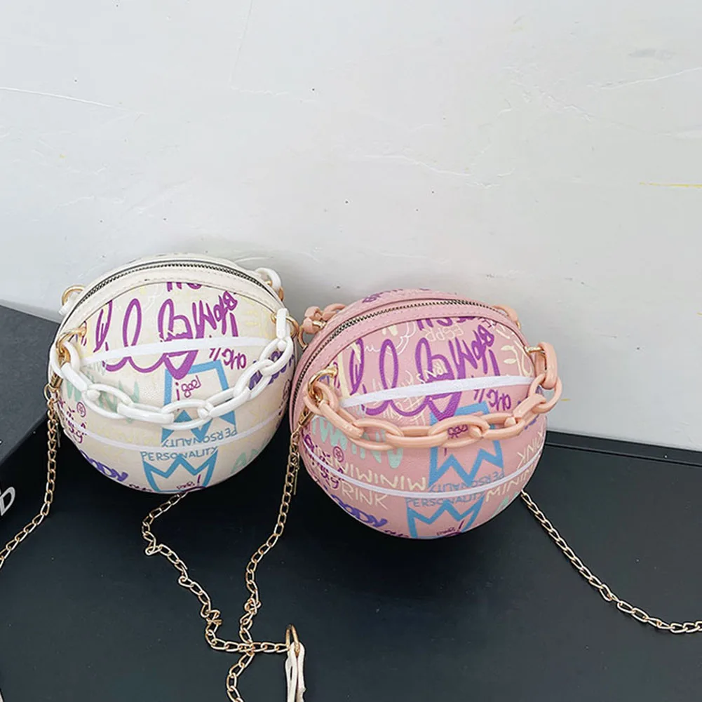 

Retro Women Graffiti Bags Basketball Messenger Casual PU Chain Samll Coin Purse Chain Design Luxury Hand Bag Female Travel