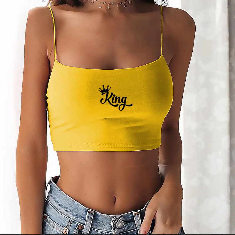 

Queen King Print Sleeveless Women Harajuku Crop Tops Camisole Streetwear Slim Sexy Fashion Summer Bottoming Y2K Corset Top