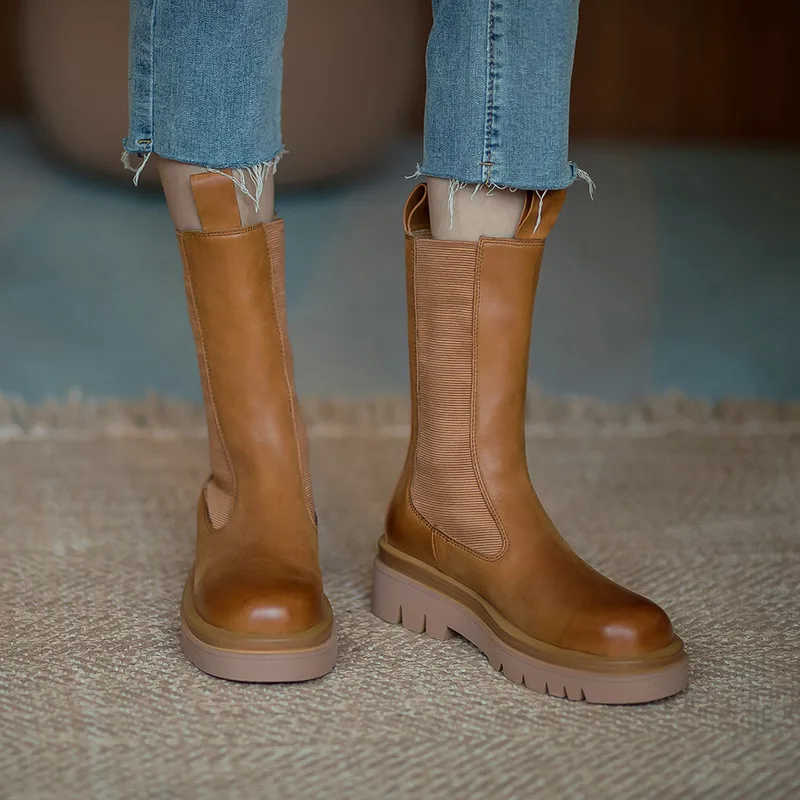 

Asumer 2020 top quality Chelsea boots women genuine leather boots round toe simple fashion thick bottom ankle boots women