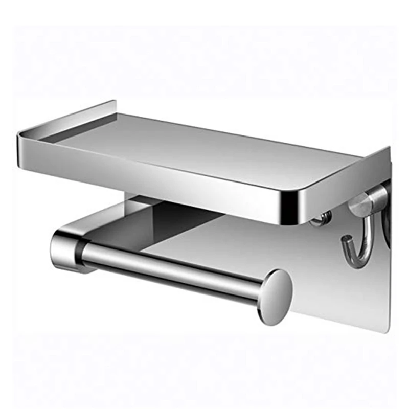 

Toilet Paper Holder With Phone Shelf Hook, Bathroom Paper Towel Holder, Storage Shelf Stainless Steel Wall Mounted 1 Pcs
