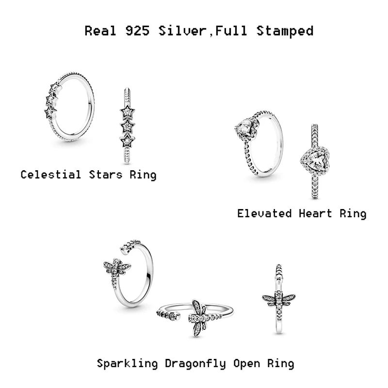 

100% реальные 925 пробы серебряные серьги для женщин ювелирные изделия звезды сердца кольца с полной печатью сверкающие Стрекоза Открытое кол...