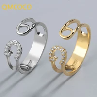 qmcoco 2021 new oval zircon open adjustable %c2%a0ring silver color rings for women%c2%a0fashion trend jewelry party accessories