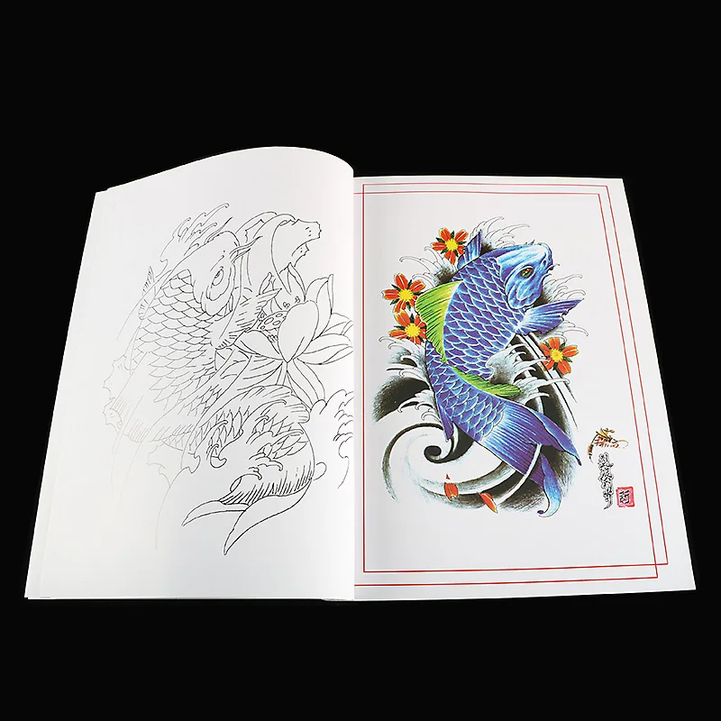 

A4 Tattoo Book Pattern Stencil Buddha Dragon God Fish Tattoo Manuscript Traditional Chinese Painting 60 Pages Album Body Art