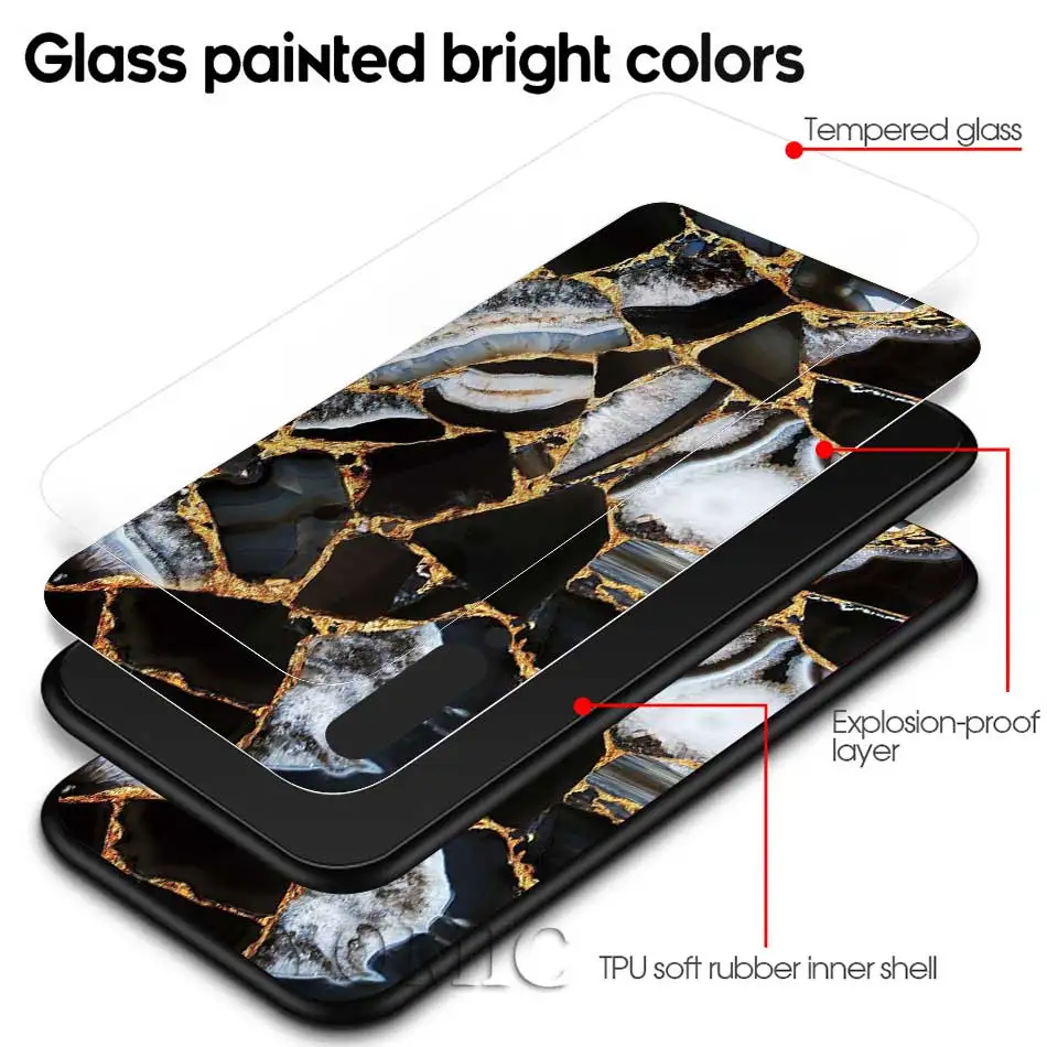 

Glass Case For Xiaomi Mi 9T 10T Pro Note 10 Lite CC9E Poco X3 NFC Phone Capa for Redmi Note 9S 8 8T 7 9 9C Chic Marble Gold Foil
