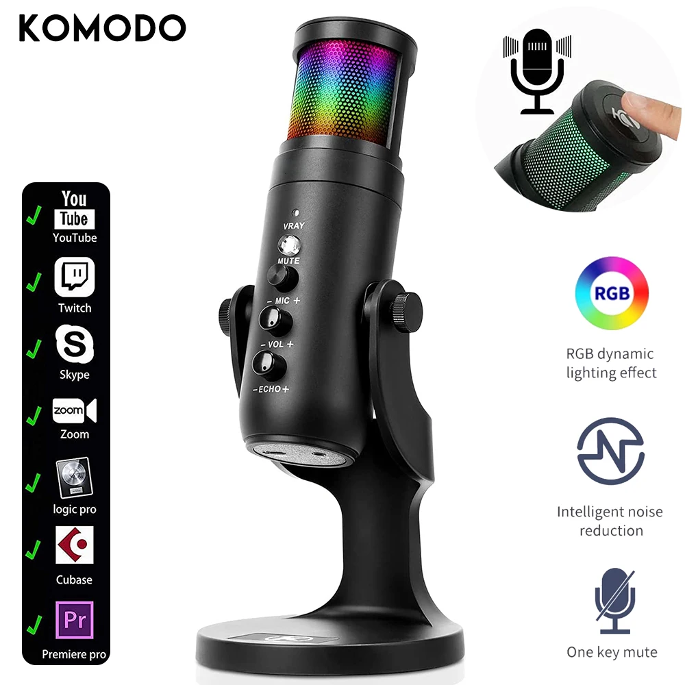 rgb microphone professional condenser microphones for iphone android pc computer laptop phone recording singing gaming streaming free global shipping