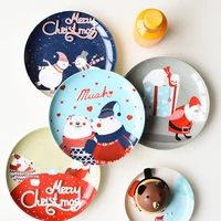 christmas bone china plate cartoon snowman hand drawn steak fruit snack plate 8 inches ceramics new year party gifts
