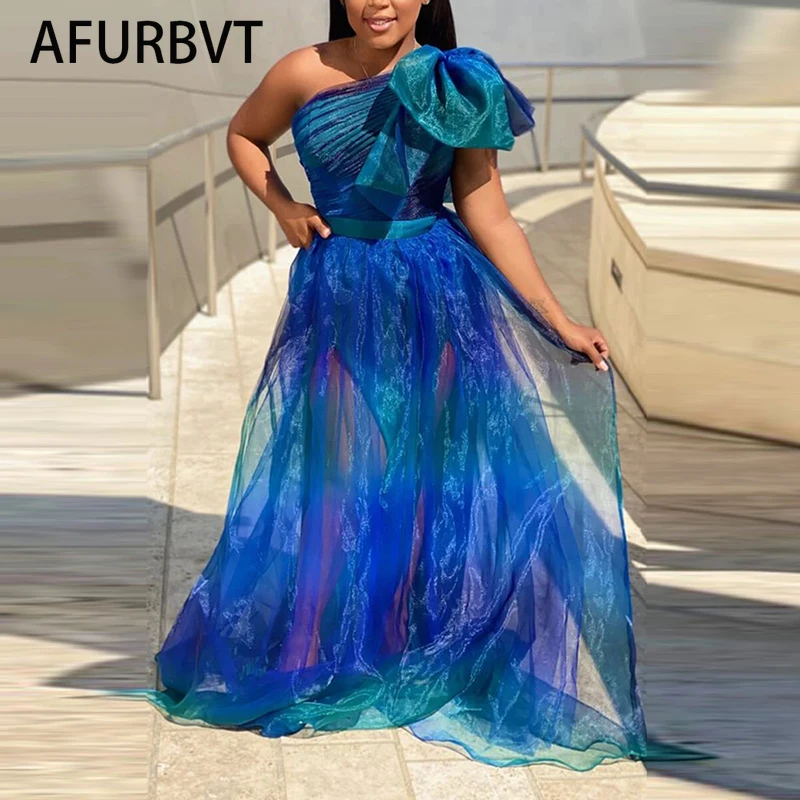 Милое бальное платье из тюля градиентного синего цвета с бантом для дня рождения