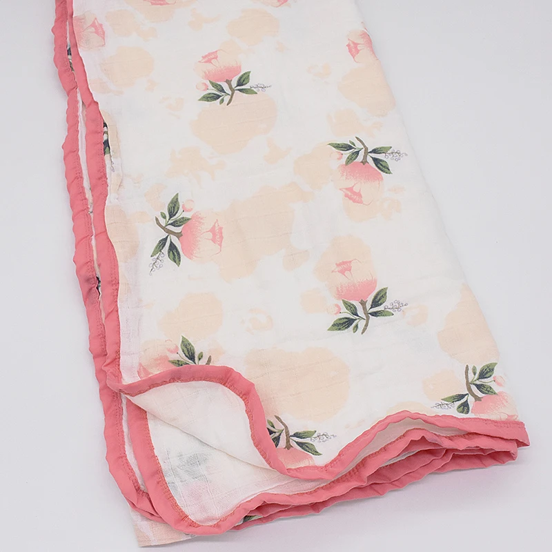Pink Rose 120x120 см Пеленальное Одеяло для новорожденных, 4 слоя муслинового хлопка, детское одеяло с цветочным принтом, детское одеяло для фотосессии - Цвет: Pink Rose