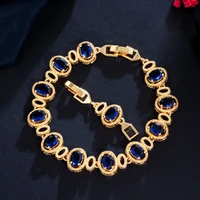 cwwzircons yellow gold color royal dark blue cubic zirconia crystal tennis chain link bracelet for women party wedding cb273