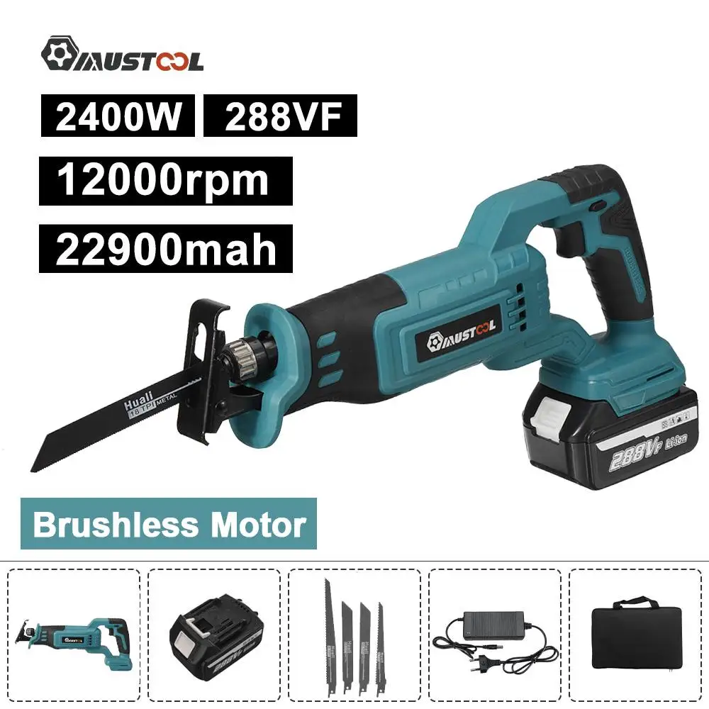 

MUSTOOL 2400W Brushless Cordless Electric Reciprocating Saw Metal Wood Cutter Woodworking Power Tools For Makita 18V Battery
