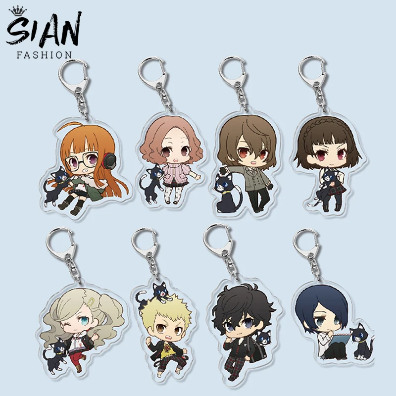 Game Persona 5 Anime Acrylic Keychains Holder Ren Amamiya Ryuji Sakamoto Anne Takamaki Cartoon Figures Keyrings Otaku Jewelry